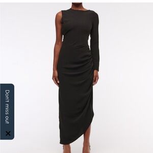 Black One Sleeve Draped Midi Dress